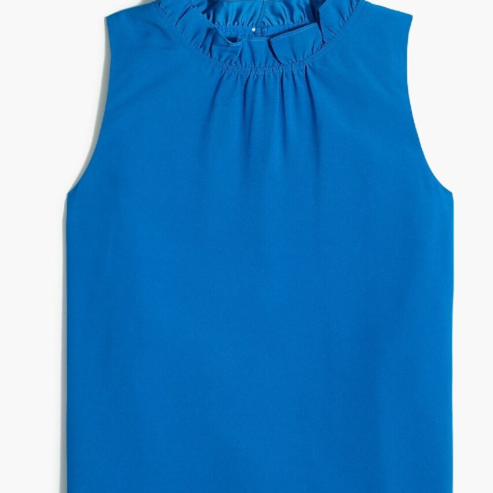 J.Crew Sleeveless Ruffleneck Top 3X Bright Blue | Business Casual Blouse